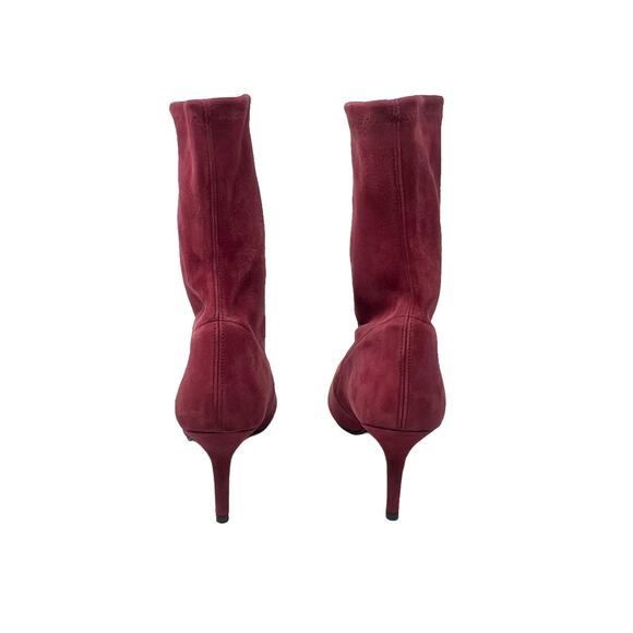 NWOB Stuart Weitzman Suede Maroon Red Cling Sock Heeled Boot Size 10.5 - Picture 4 of 11